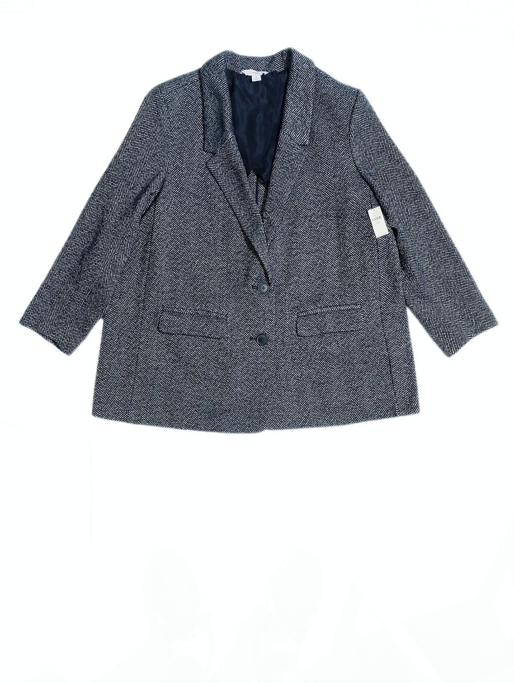 Old Navy Womens 2X Oversized Boyfriend Blazer Coat Soft Blue Herringbone NWT